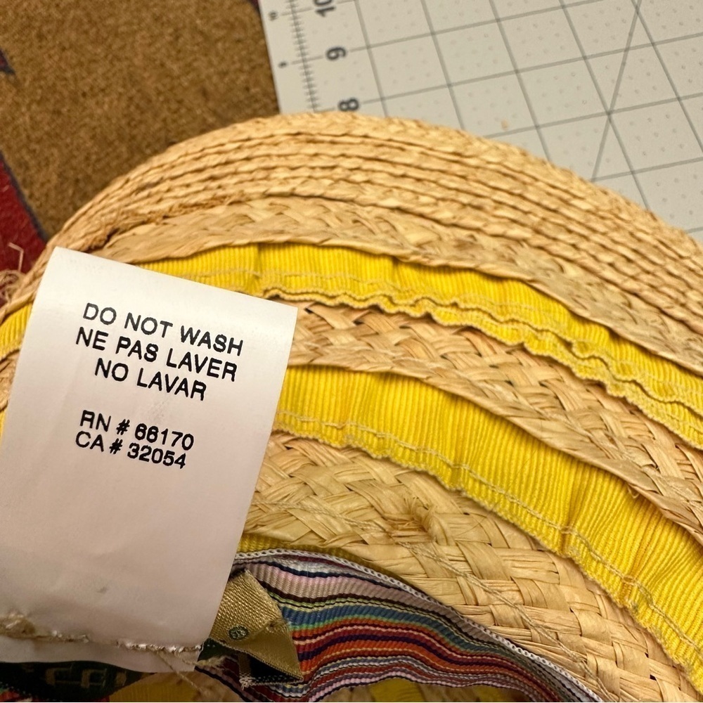 Bettina Italy vintage inspired tan & yellow straw floppy hat in VGUC - Picture 12 of 15